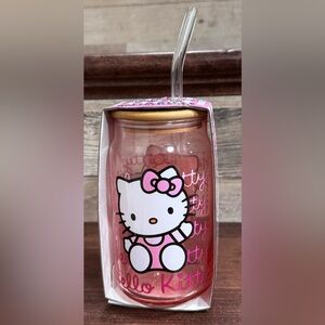 Cute 🥰 Hello Kitty Glass Tumbler With Bamboo Lid And Glass Straw - NEW